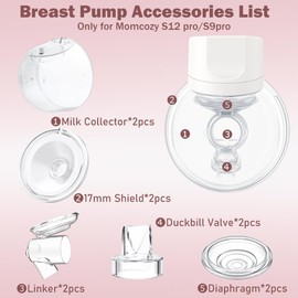 Two Full Milk Collector Cup Sets with 17mm Flange Compatible with Momcozy S12 Pro/S9 Pro Breast Pump, NOT for S9/S12, Replacement Pump Parts with Duckbill Valve, Flange, Diaphragm, Linker, Collector
