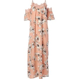 Blu Pepper Women's Cold Shoulder Floral Print Maxi Dress, Dusty Pink, Small