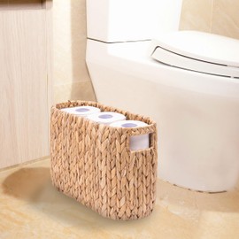 MINHKUST Wicker Toilet Paper Storage Holder with Built-in Handles, Toilet Paper Holder for up to 6 Rolls 5.5 Inches in Diameter, Water Hyacinth Toilet Paper Baskets Bathroom Organizer