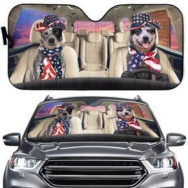 Australian Cattle Dog Windshield Sun Shade USA Flag Style Sunshade for Car Windshield Front Window, Dogs Driver Sun Visor Shades for Blocks UV Rays Sun