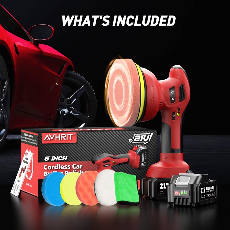 Avhrit 6 Inch Cordless Car Buffer Polisher: 2x4000mAh Batteries Car