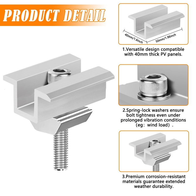 12 pcs Solar Panel Mounting Clamps Aluminium AL6005-T5,Mid Clamps for