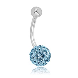 AVORA 10K White Gold Aqua Crystal Ball Belly Button Ring Body Jewelry (14 Gauge)