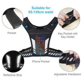 Slzhds Chaleco para Correr, Chaleco Reflectante para Correr con Bolsillos, Chaleco de Hidratacion Running Mujer/Hombres, Ligero y Transpirable, Ajustable, para Corredores Nocturnos, Paseos (Negro)