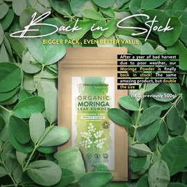 Spring Blossom 1KG Moringa Superleaf Powder Oleifera 100% Organic Raw Premium Quality Non-GMO Healthy Vegan Superfood Food Supplement Rich in Protein, Amino Acids, Antioxidants, Dietary Fibre, Vitamins & Minerals