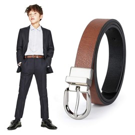 JASGOOD Kid Boy's Reversible Belt, Leather Casual Dress Belt kids for Jeans Pants with Alloyed Buckle (Brown/Black,M)