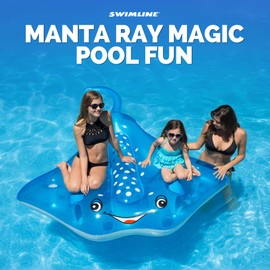 Swimline Manta Ray Inflatable Pool Ride On, Blue, 84" x 73" x 14"