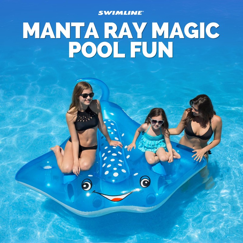 Swimline Manta Ray Inflatable Pool Ride On, Blue, 84" x