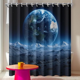 IOHEFY Earth View Shower Curtain 72x72 Inch with Hooks Outer Space Planet Scene Fabric Bathroom Decor with Distant Earth and Alien Terrain for Astronomy Sci Fi Lovers Cosmic Bathtub