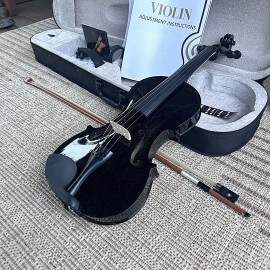 Unbranded 4/4 Full Size Black Violin with Case, Bow and Accessories, Bridge Comes Preset
