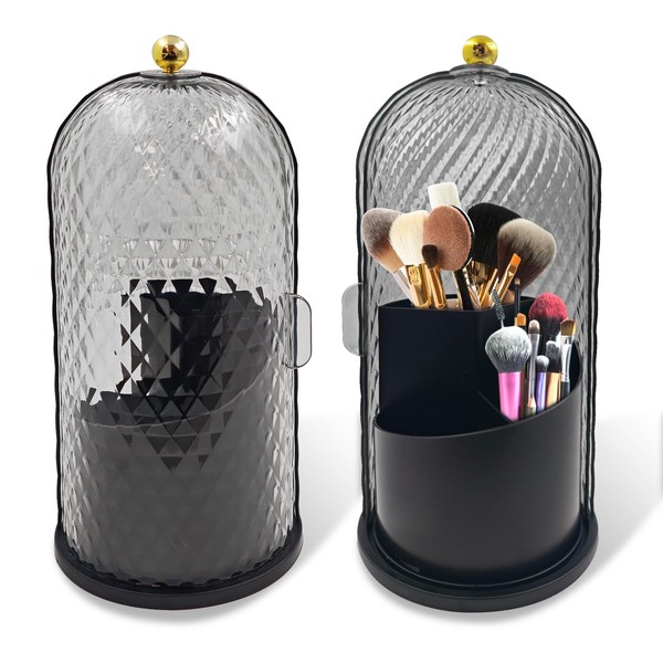 360 Rotating Makeup Brush Holder Organizer With Lid - Multifunctional