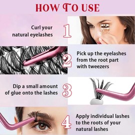 Eyelash Extensions, 240 Tufts, 30D DIY Lash Extension Set with Eyelash Glue and Tweezers, Eyelash Clusters, 9-16 mm, Natural False Eyelashes for Beginners