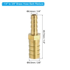 PATIKIL 1/4" to 3/8" Brass Hose Barb Reducer, 2Pcs Barbed Hose Fittings with 4 Stainless Steel Clamps Reducing Splicer Mender Union Adapter for Air Water Fuel