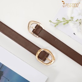 JASGOOD Women Leather Belt for Jeans Pants Ladies Casual Waist Belt Fashion Women Belt with Gold Buckle,Coffee
