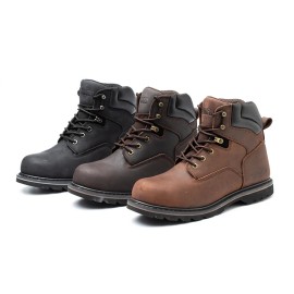 Puncture Proof Anti-skid Steel Toe High Top Work Shoes Safety Shoes Puncture Proof Lace-up Industrial and Construction SiteColor: Black, US Size: 6.5
