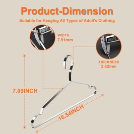 Jiang&Rong 20 Pack Stainless Steel Hangers, 16.5 Inch Heavy Duty Metal Coat Hangers for Adults, Space Saving & Non-Slip Clothes Hangers, Durable Silver Hanger for Bulk Storage