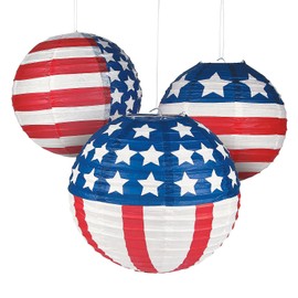 Fun Express - Patriotic Flag Paper Lanterns for Fourth of July - Party Decor - Hanging Decor - Lanterns - Fourth of July - 12 Pieces