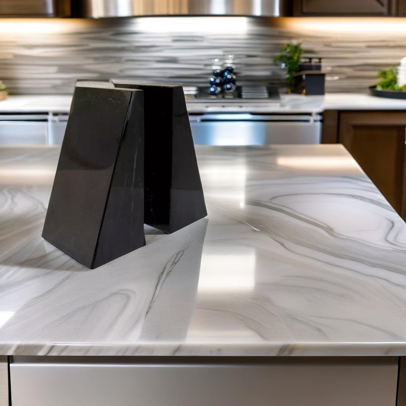 Ottimo Premium Polished Stone Marble 6" Book Ends for Bookshelf