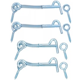 Zinc-Plated Hook and Eye Latch with Spring Lock – 2.5" and 3" Safety Cabin Hooks for Doors, Gates, and Cabinets (4 Pack)