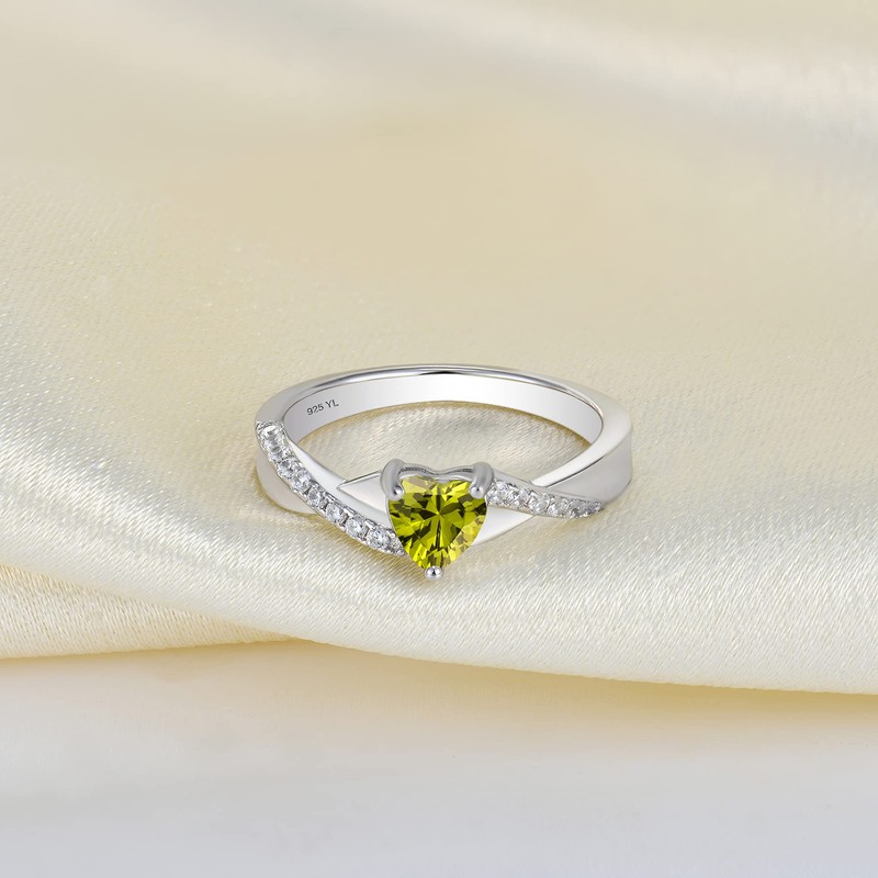 YL Engagement Ring Heart 925 Sterling Silver 12 Birthstone Cubic