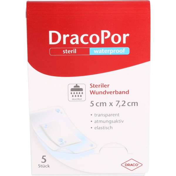 DracoPor waterproof 5 cm x 7,2 cm transparent steriler Wundverband, 5 pcs. Wound dressings