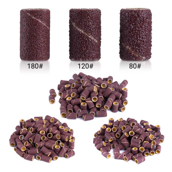MelodySusie 300 Pcs Professional Sanding Bands for Nail Drill, 80 Coarse, 120 Medium, 180 Fine Grit EFile Sand Piece Set