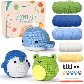 bolukets Crochet Kit for Beginners, 3Pcs Animal Crochet DIY Kit for Adults and Kids, Crocheting Knitting Kit for Beginners and Experts with Instructions and Step-by-Step Video Tutorials