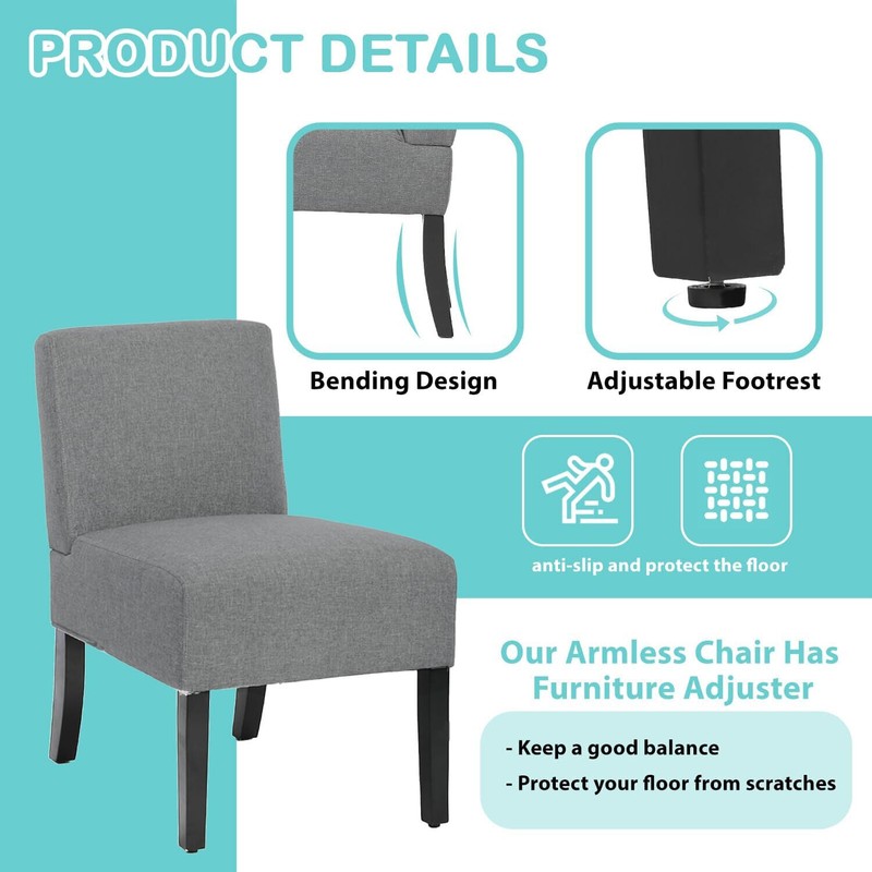 FDW Living Room Chairs,Modern Armless Accent Chairs w/ Solid Wood