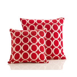 Red/cream Faux Chenille Cushion Cover Circles Design