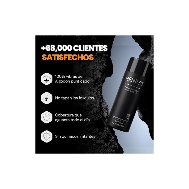 Henrys Fibras Capilares Negro 27.5g, Disimula Cabello Delgado, Aumenta Volumen