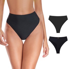 RELLECIGA Women's Black High Waisted High Cut Thong Bikini Bottom Size Large