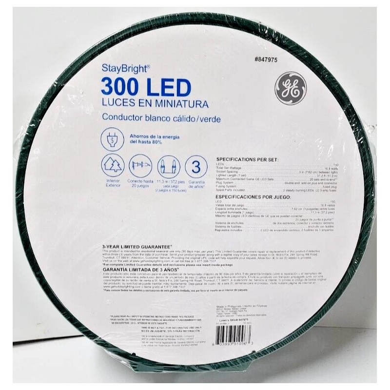 GE StayBright LED Miniature String Lights 300-Count 74.5-ft Warm White