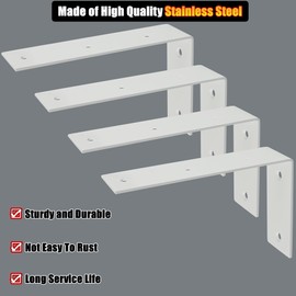 Alise Floating Shelf Brackets,White Bracket for Shelves Heavy Duty L Wall Bracket Corner Brace,Widened Stainless Steel Joint Angle Bracket for Wooden Board Support,7x4.2 Inch,Pack of 4