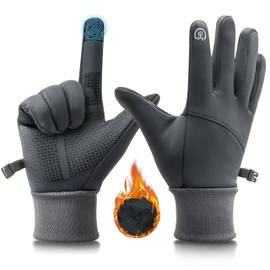 TirEurt Cycling Gloves, Unisex Soft Warm Touch Screen Hiking Running Gloves, Warm Liner Winter Thermal Black Gloves, Men Women Full Finger Gloves for Outdoor Climbing Driving Biking, Grey, Size M