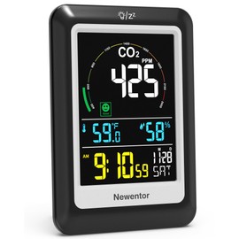 Newentor CO2 Monitor, Indoor Air Quality Meters, Carbon Dioxide Detector with Voice Alert, Large Display CO2 Tester, Temperature Humidity Sensor, Alarm Clock for Home, RV, Grow Tents, Black, 2 PCS