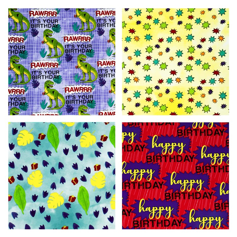 WRAPAHOLIC Birthday Wrapping Paper Sheet - 12 Sheets Adorable Dinosaur
