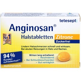 tetesept Anginosan Throat Tablets Lemon Sugar Free Relieve Sore Throat for Acute Irritation in the Throat and Throat, Pack of 20 Tablets