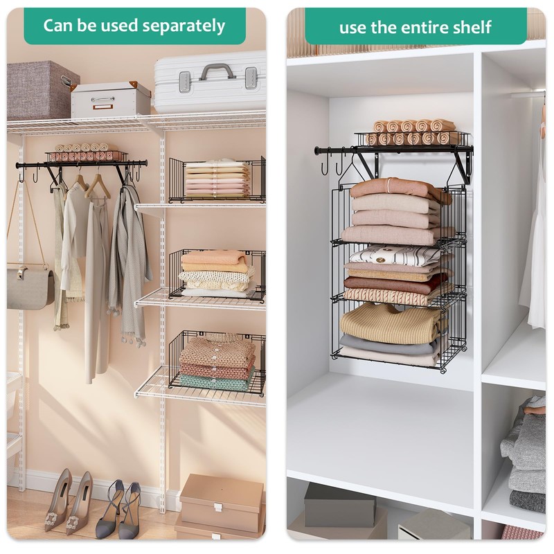 BUKFEN 3 Tier Hanging Closet Organizer, Wall Mounted Wire Storage