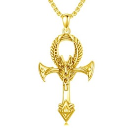 PROESS Ankh Cross/Eye of Horus/Beetle/Anubis Chain 925 Sterling Silver Cross Ankh Pendant Necklace Egyptian Jewellery Religious Gifts for Men Women, Sterling Silver