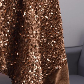 YYCRAFT Velvet Sequins Stretch Fabric by The Yard Velvet Sequins 2 Way Stretch Fabric for Fashion, Crafts, Backdrops,1 Yard Brown