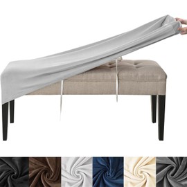HFCNMY Dining Bench Cover, Stretch Velvet Bench Covers Slipcover Washable Bench Seat Covers for Dining Room Light Gray