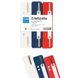 75 Plastic Filing Strips 3 Bundles of 25 Pieces Made in Germany (Red, Blue, White)