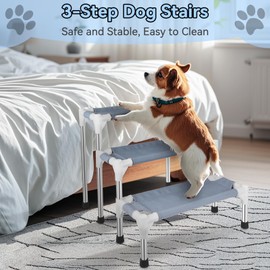 Makerfire Dog Stairs for Small Dogs (3-Step), Dog Steps for Bed/Couch, Pet Stairs for Dogs to Get on Bed