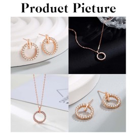 Bcenoilua Women's Jewellery Set Circle Ring Pendant Necklace Earrings Set Rhinestone Stones Minimalist Adjustable Necklace Premium Suitable for Valentine's Day Birthday Gift, Alloy Steel