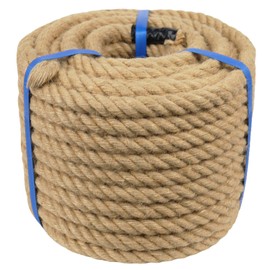 3/4 Inch Natural Jute Rope, 100 Feet Thick Hemp Rope, 4 Strands Twisted for Crafts, Railings, Hammock, Nautical, Home Decorating, Indoor/Outdoor Use
