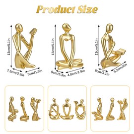 OT-NVWOZR Thinker Statue Gold Decor for Living Room, Abstract Art Sculpture for Bookshelf Decor, Resin Modern Collectible Ornament for Library Home Room Office Decor (3, Gold)