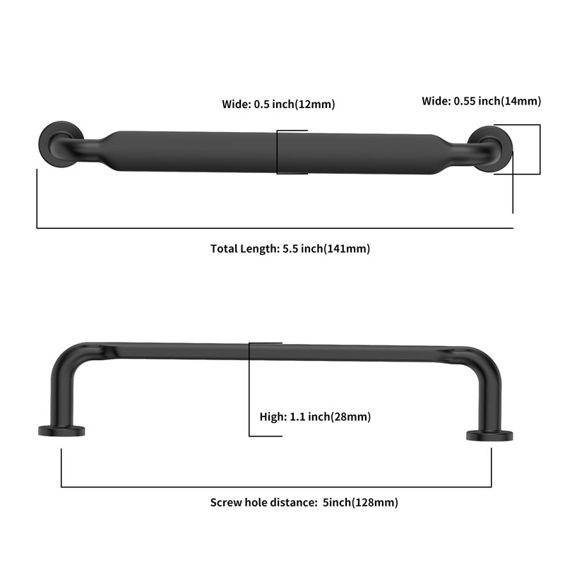 Asidrama 10 Pack 5 Inch(128mm) Matte Black Kitchen Cabinet Handles,