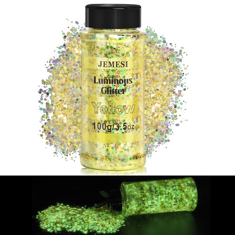 JEMESI Luminous Sequins, Yellow 100 g Opal Chunky Glitter, Glitter