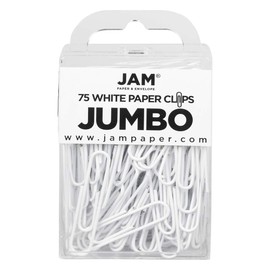 JAM PAPER Colorful Jumbo Paper Clips - Large 2 Inch - White Paperclips - 75/Pack