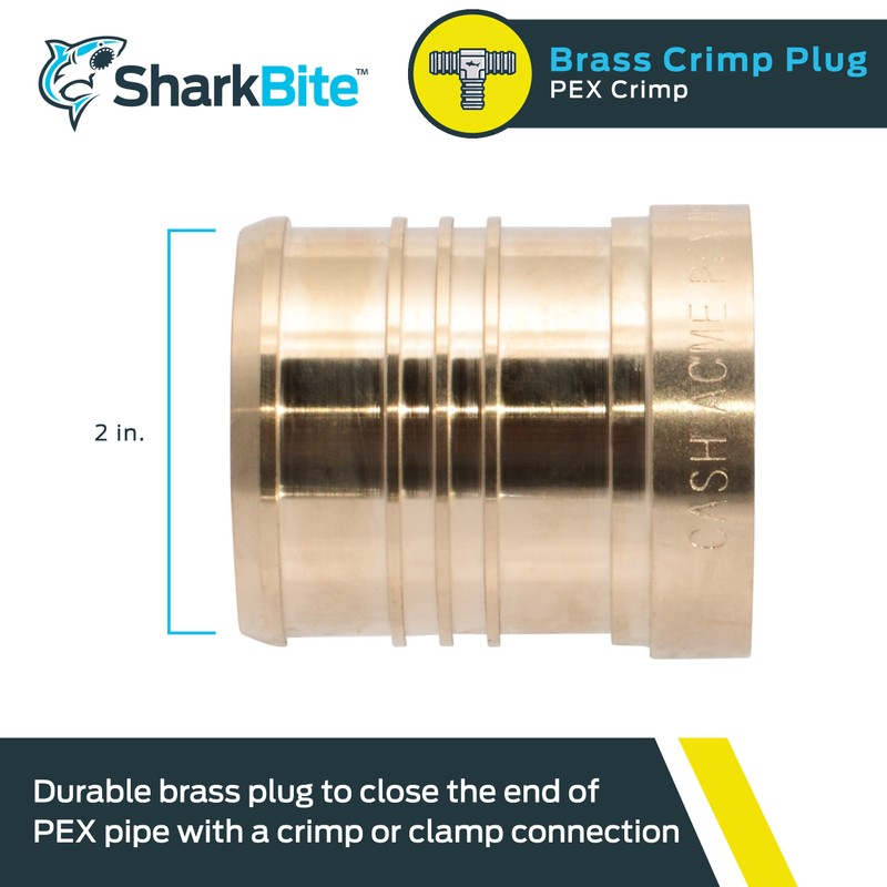 SharkBite 2 Inch Crimp Plug, Brass Plumbing Fitting, PEX Pipe,